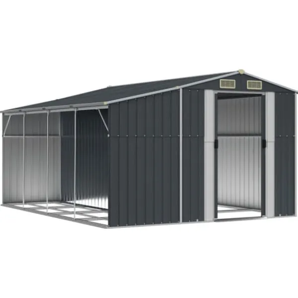 New The Living Store Trädgårdsskjul antracit 277x365,5x179 cm galvaniserat stål - Förråd & Redskapsbodar Skjul, Garage & Carports