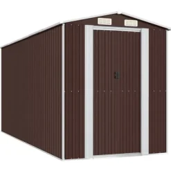 The Living Store Trädgårdsskjul mörkbrun 192x440x223 cm galvaniserat stål - Förråd & Redskapsbodar