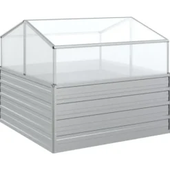 The Living Store Upphöjd odlingslåda med växthus 100x100x85 cm silver - Krukor & odlingslådor Växthus