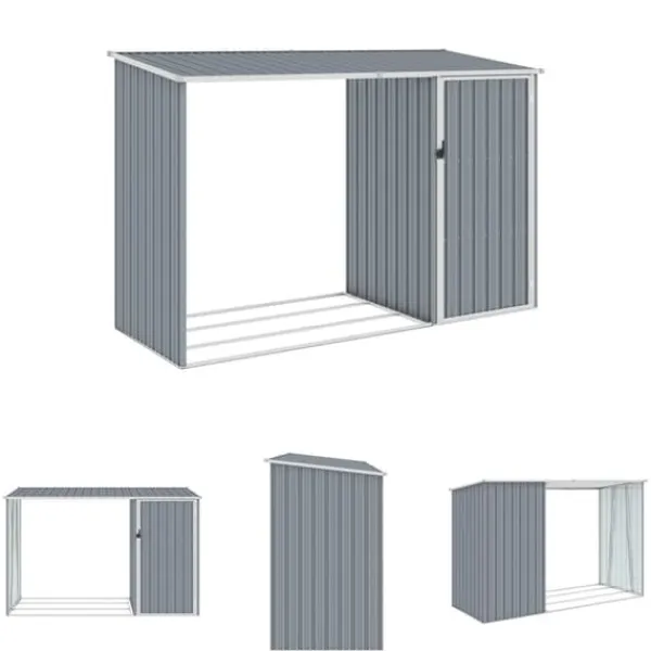 New The Living Store Vedskjul grå 245x98x159 cm galvaniserat stål - Förråd & Redskapsbodar Skjul, Garage & Carports