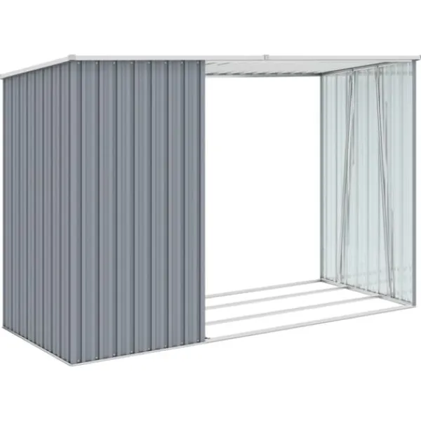 New The Living Store Vedskjul grå 245x98x159 cm galvaniserat stål - Förråd & Redskapsbodar Skjul, Garage & Carports