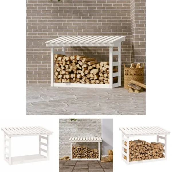 New The Living Store Vedställ vit 108x64,5x78 cm massiv furu - Tillbehör till vedställ & vedkorgar Tillbehör Till Vedeldade Kaminer & Öppna Spisar