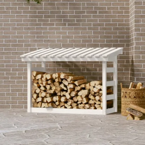 New The Living Store Vedställ vit 108x64,5x78 cm massiv furu - Tillbehör till vedställ & vedkorgar Tillbehör Till Vedeldade Kaminer & Öppna Spisar