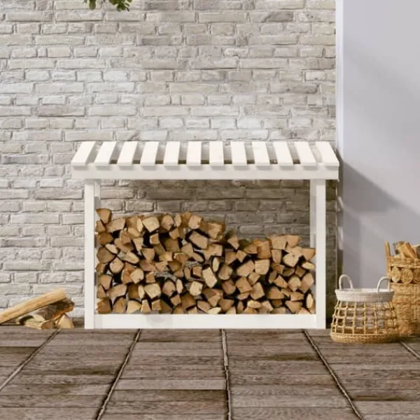 New The Living Store Vedställ vit 108x64,5x78 cm massiv furu - Tillbehör till vedställ & vedkorgar Tillbehör Till Vedeldade Kaminer & Öppna Spisar
