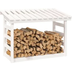 New The Living Store Vedställ vit 108x64,5x78 cm massiv furu - Tillbehör till vedställ & vedkorgar Tillbehör Till Vedeldade Kaminer & Öppna Spisar