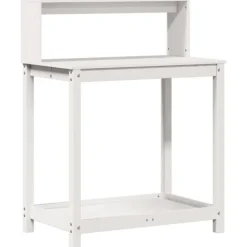 The Living Store Växtbord med hyllor vit 82,5x50x109,5 cm massiv furu - Växtställ