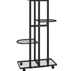 The Living Store Växtställ på hjul 4 hyllor 44x23x80 cm svart järn - Växtställ