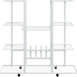 Online The Living Store Växtställ på hjul 94,5x24,5x91,5 cm vit järn - Växtställ Växtställ