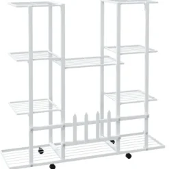 Online The Living Store Växtställ på hjul 94,5x24,5x91,5 cm vit järn - Växtställ Växtställ