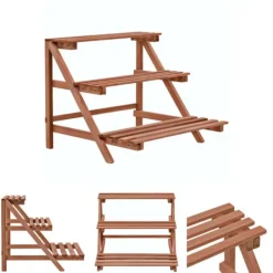 Best The Living Store Växtställ 3 nivåer cedarträ 48x45x40 cm - Växtställ Växtställ