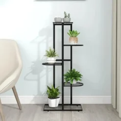 The Living Store Växtställ med 5 hyllor 43x22x98 cm svart metall - Växtställ