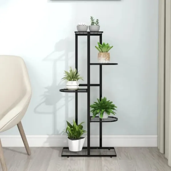 The Living Store Växtställ med 5 hyllor 43x22x98 cm svart metall - Växtställ