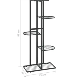 The Living Store Växtställ med 5 hyllor 43x22x98 cm svart metall - Växtställ
