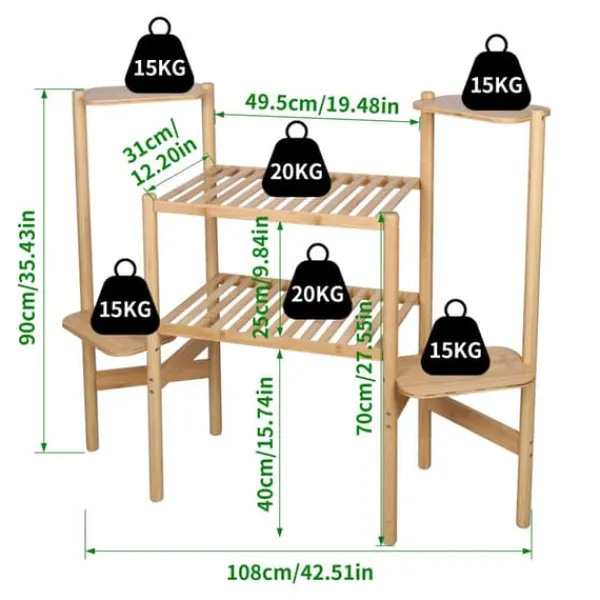 6-Tier Bambuplantställ, Minimalistisk Design, Hög Viktkapacitet,L
