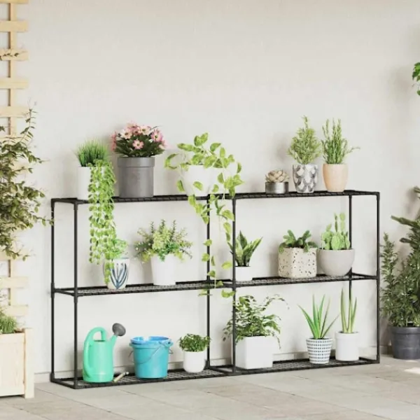 vidaXL 3-Tier växtställ Svart 200 x 32 x 104 cm Stål