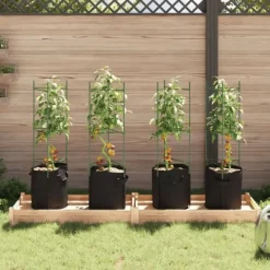Tomatburar med växtpåsar - Justerbart stålstöd för tomater och vinrankor | Färg: Grön | Storlek: 116 cm | 4 st