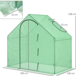 Hot Tomatväxthus 180x100x168 cm, stål/PVC, med dörr & fönster – trädgårdsdrivhus Växthus
