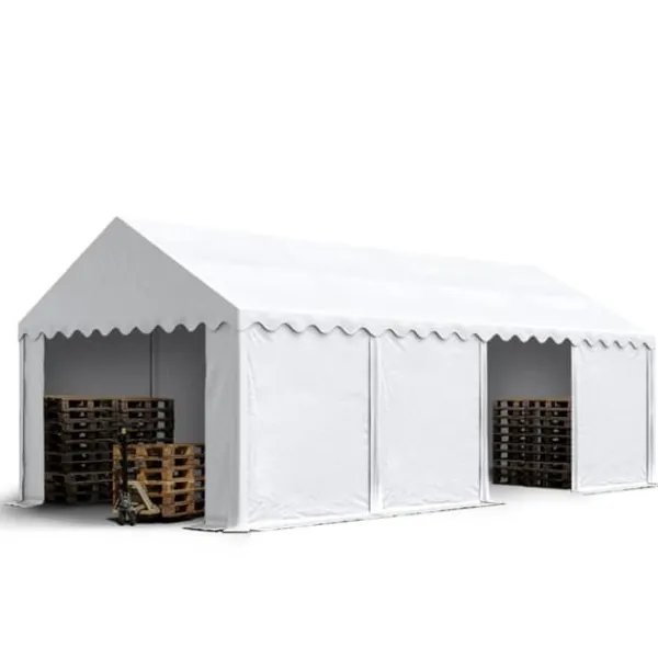 Discount TOOLPORT Lagertält 4x8 m PVC 750 N vit vattentät förrådstält med bottenram Tält & Lusthus