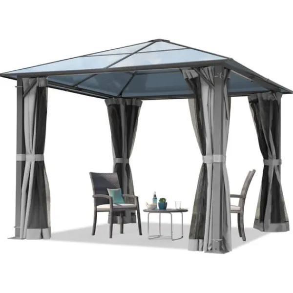 Sale TOOLPORT Trädgårdspaviljong 3x3 m tak i polykarbonat ca. 6 mm - Hardtop paviljong inkl. 4 sidoväggar & 4 myggnät grå Tält & Lusthus