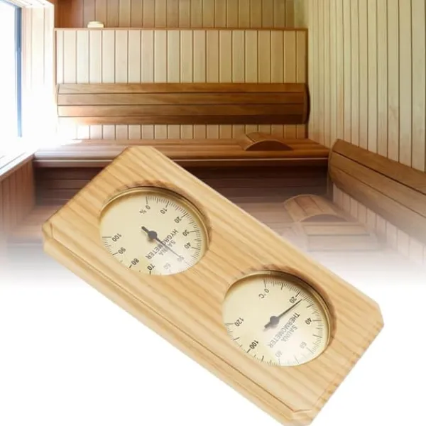 Träbastutermometer Hygrometer Guldpläterad 0 till 120 grader Celsius 0 till 100 fuktighetsbastutermometer för inomhusbruk