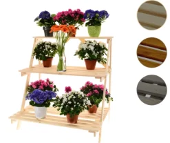 Outlet Träblomsterlåda 65x65x46 cm - RP/ 3-nivå/ Naturlig Växtställ
