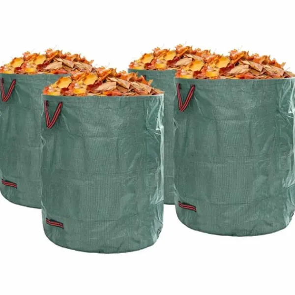 Discount Trädgårdsavfallskassar med handtag - Fällbara runda 4 st | Färg: Grön | Storlek: 500 L Trädgårdskorgar