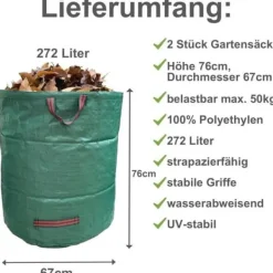Clearance Trädgårdsavfallspåse - KRONLY - Set om 2 - 272 liter - Vattentät - Rivstark Trädgårdskorgar