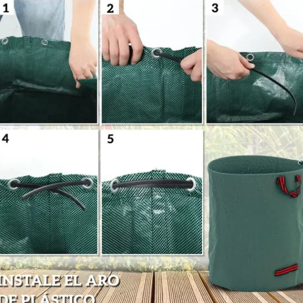 Trädgårdsavfallssäckar - Set med 3 - 272 L - Extra kraftiga - Förstärkta handtag - Flexibla hopfällbara ringar - Ljusgrön Trädgårdskorgar