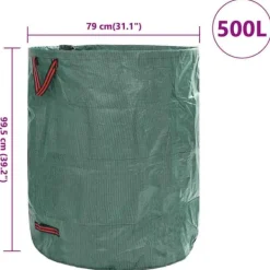 Trädgårdsavfallssäckar med handtag - Cylindriska gröna påsar 500 L | Antal: 12 st | Färg: Grön
