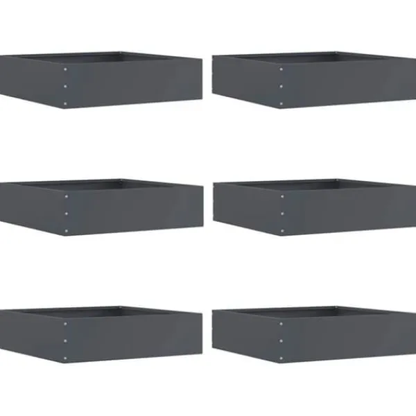 vidaXL Trädgårdsbeklädnad i stål - - Antracit - 50x50x13 cm - Set om 6 stycken - Hållbar - Lätt installation