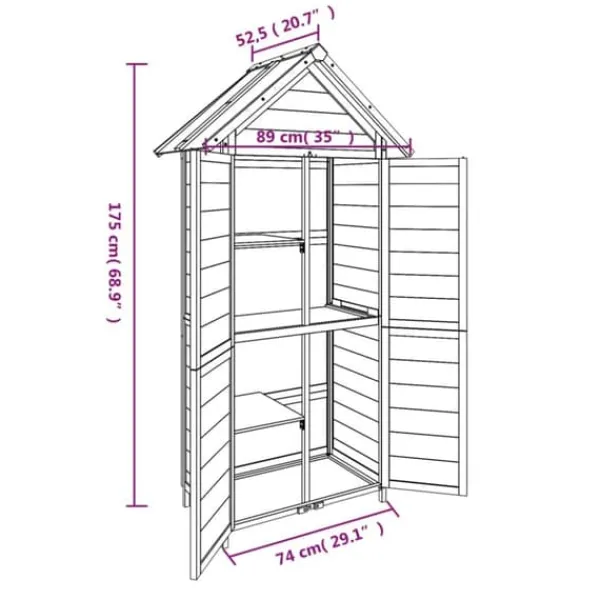 Hot Trädgårdsbod i massiv furu - Förvaringslösning för trädgårdsredskap | Färg: Grå | Storlek: 89x52,5x175 cm Skjul, Garage & Carports