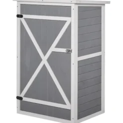 Discount Trädgårdsbod i trä 75×56×115 cm med hyllplan, svart/grå/vit Skjul, Garage & Carports