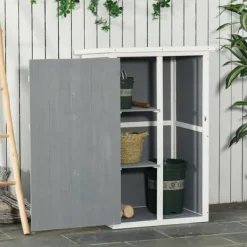 Discount Trädgårdsbod i trä 75×56×115 cm med hyllplan, svart/grå/vit Skjul, Garage & Carports