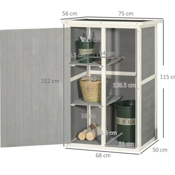 Discount Trädgårdsbod i trä 75×56×115 cm med hyllplan, svart/grå/vit Skjul, Garage & Carports