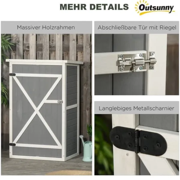 Discount Trädgårdsbod i trä 75×56×115 cm med hyllplan, svart/grå/vit Skjul, Garage & Carports