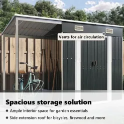 Online Trädgårdsbod med förlängt tak i stål - Förvaring för verktyg och möbler | Färg: Antracit | Storlek: 277x107x181 cm Skjul, Garage & Carports