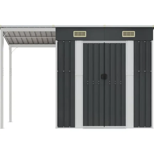 Online Trädgårdsbod med förlängt tak i stål - Förvaring för verktyg och möbler | Färg: Antracit | Storlek: 277x107x181 cm Skjul, Garage & Carports