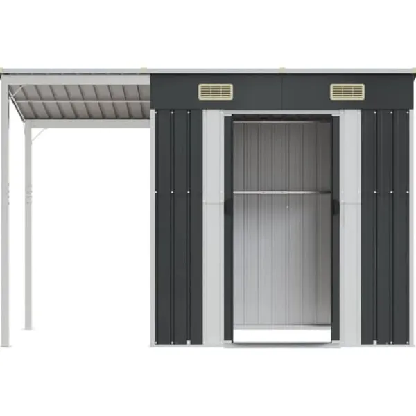 Online Trädgårdsbod med förlängt tak i stål - Förvaring för verktyg och möbler | Färg: Antracit | Storlek: 277x107x181 cm Skjul, Garage & Carports