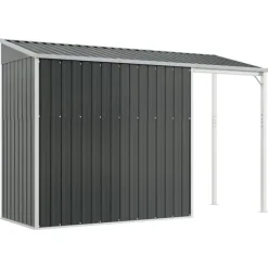 Online Trädgårdsbod med förlängt tak i stål - Förvaring för verktyg och möbler | Färg: Antracit | Storlek: 277x107x181 cm Skjul, Garage & Carports