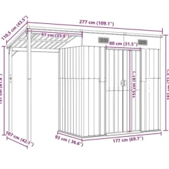 Online Trädgårdsbod med förlängt tak i stål - Förvaring för verktyg och möbler | Färg: Antracit | Storlek: 277x107x181 cm Skjul, Garage & Carports