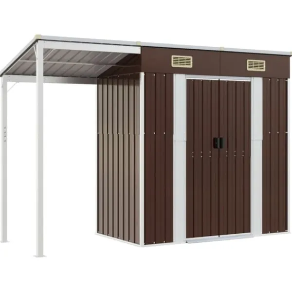 Discount Trädgårdsbod med förlängt tak brun 277x107x181 cm stål Skjul, Garage & Carports