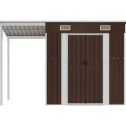 Discount Trädgårdsbod med förlängt tak brun 277x107x181 cm stål Skjul, Garage & Carports