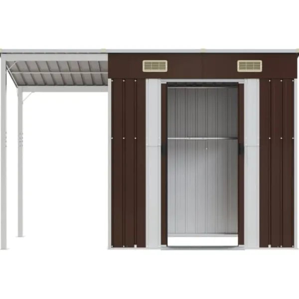 Discount Trädgårdsbod med förlängt tak brun 277x107x181 cm stål Skjul, Garage & Carports