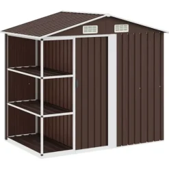vidaXL Trädgårdsbod med hylla brun 205x130x183 cm järn