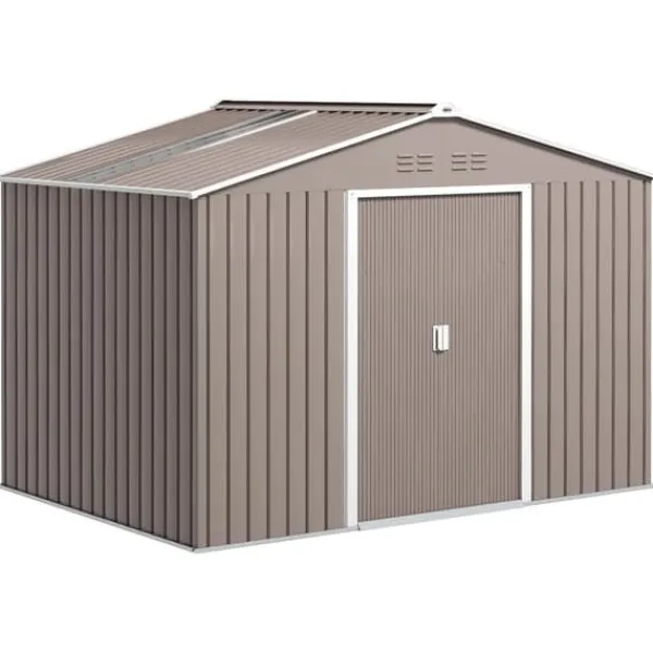 Clearance Trädgårdsbod utomhus - Metallförråd - 277 x 195 x 192 cm - Glasfibertak - Skjutdörr - Förstärkt bas (utan golv) - Grå Skjul, Garage & Carports
