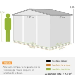 Clearance Trädgårdsbod utomhus - Metallförråd - 277 x 195 x 192 cm - Glasfibertak - Skjutdörr - Förstärkt bas (utan golv) - Grå Skjul, Garage & Carports