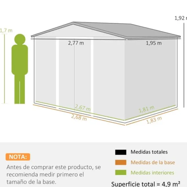 Clearance Trädgårdsbod utomhus - Metallförråd - 277 x 195 x 192 cm - Glasfibertak - Skjutdörr - Förstärkt bas (utan golv) - Grå Skjul, Garage & Carports