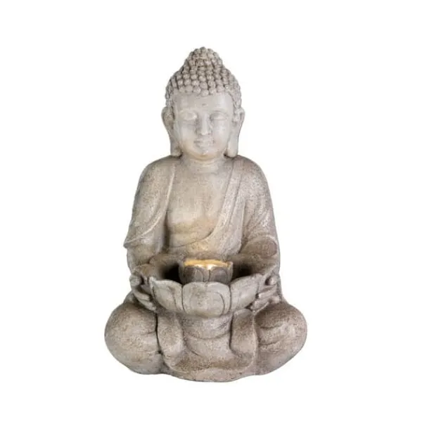 Trädgårdsfontän - LUMINEO - Sittande Buddha - Grå - LED-belysning Fontäner & Dammar