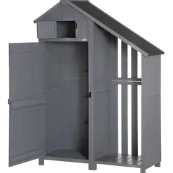 Online Trädgårdsförråd, Trä, 129x51,5x180 cm, Grå och Svart Skjul, Garage & Carports