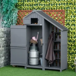 Online Trädgårdsförråd, Trä, 129x51,5x180 cm, Grå och Svart Skjul, Garage & Carports